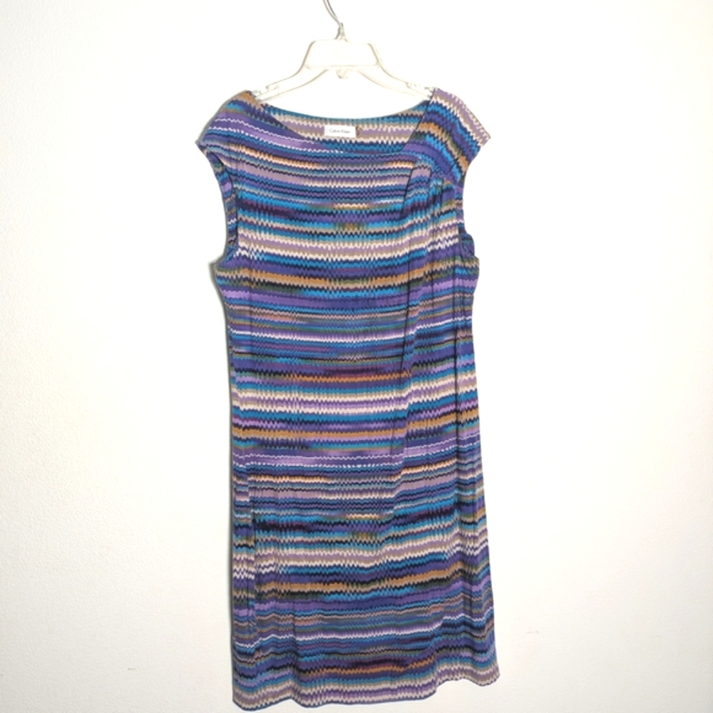 Calvin Klein Womens Dress Striped Multi-color‎ Colorful Asymmetrical Sleeves 12